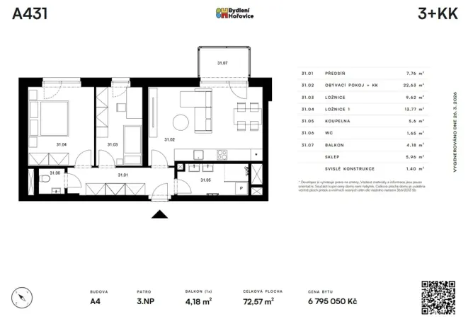 Prodej bytu 3+kk, Hořovice, K Bažantnici, 68 m2