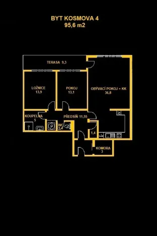 Pronájem bytu 3+kk, Brno - Královo Pole, Kosmova, 96 m2