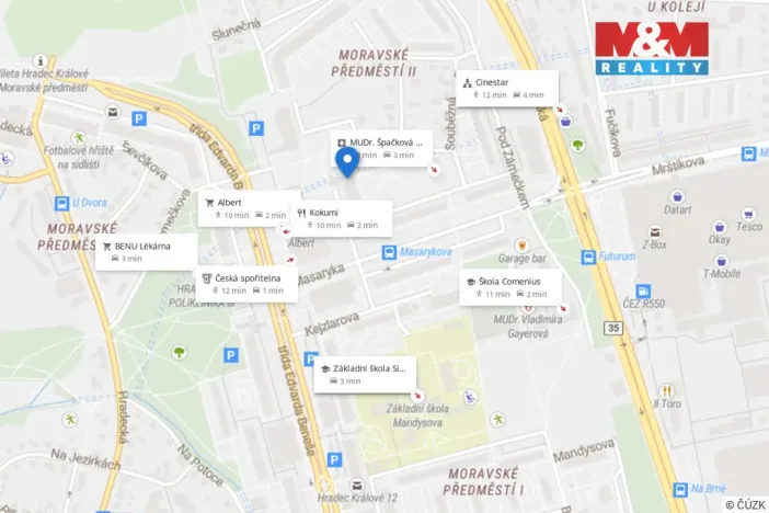 Pronájem bytu 1+kk, Hradec Králové - Nový Hradec Králové, Jana Masaryka, 35 m2