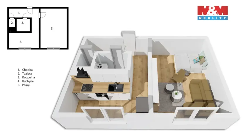 Prodej bytu 1+1, Kladno - Kročehlavy, Polská, 36 m2