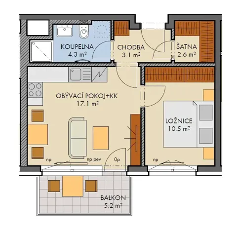 Pronájem bytu 2+kk, Praha - Dolní Měcholupy, Honzíkova, 45 m2