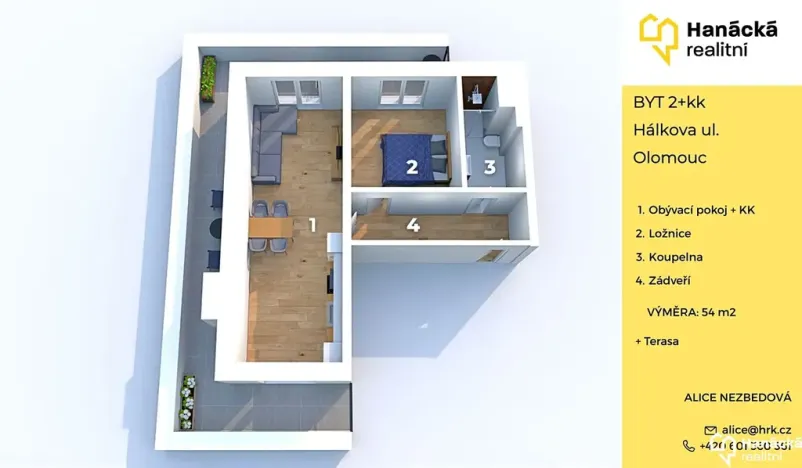 Pronájem bytu 2+kk, Olomouc, Hálkova, 54 m2