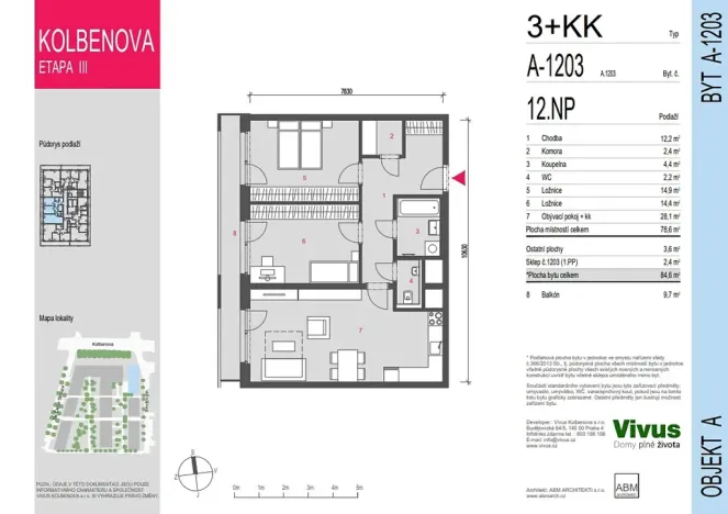 Prodej bytu 3+kk, Praha - Vysočany, Smržových, 85 m2