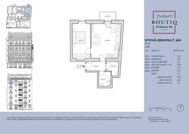 Prodej bytu 2+kk, Praha - Karlín, Křižíkova, 49 m2