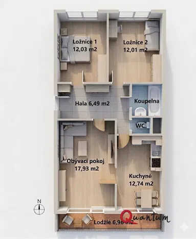 Prodej bytu 3+1, Praha - Chodov, Konstantinova, 64 m2