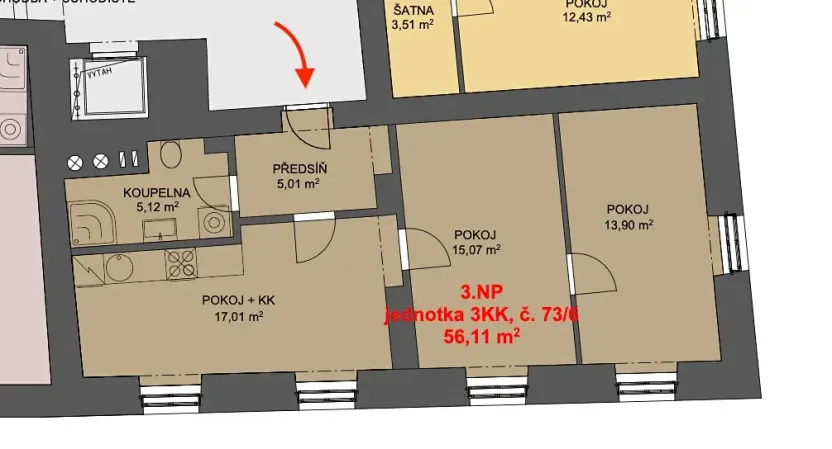 Pronájem bytu 2+1, Jihlava, Farní, 56 m2