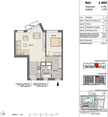 Prodej bytu 2+kk, Praha - Modřany, Mezi vodami, 61 m2