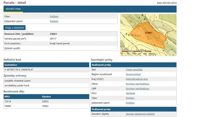 Prodej louky, Potštejn, 52202 m2