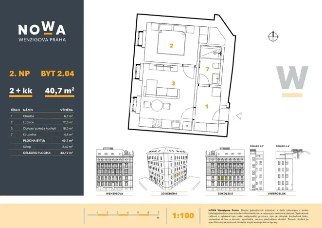 Prodej bytu 2+kk, Praha - Nové Město, Wenzigova, 41 m2