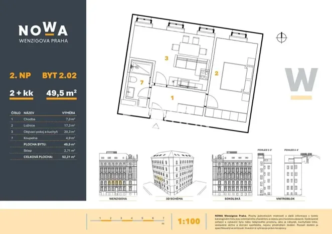 Prodej bytu 2+kk, Praha - Nové Město, Wenzigova, 50 m2