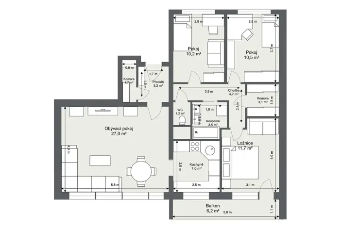 Prodej bytu 4+1, Most, K. H. Borovského, 84 m2