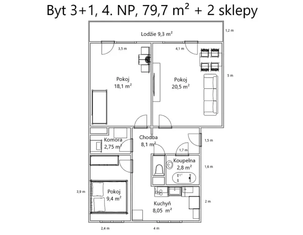 Prodej bytu 3+1, Šternberk, Na Vyhlídce, 71 m2