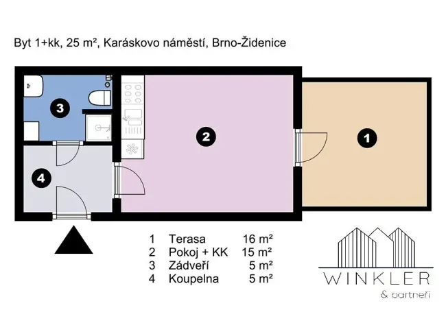 Pronájem bytu 1+kk, Brno, Karáskovo náměstí, 25 m2