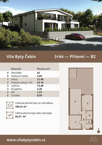 Prodej bytu 3+kk, Čebín, 64 m2