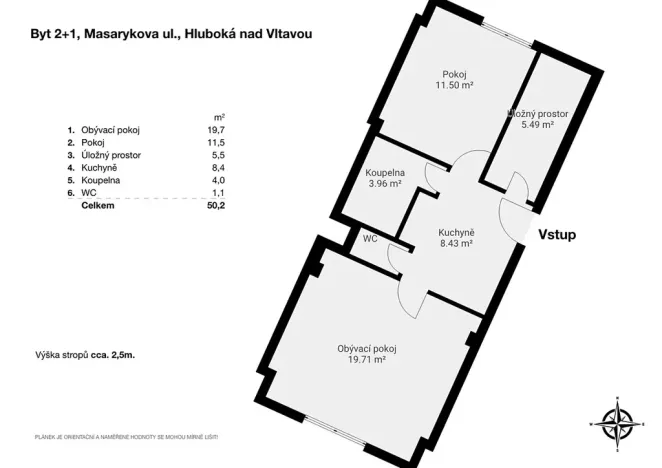 Pronájem bytu 2+1, Hluboká nad Vltavou, Masarykova, 50 m2