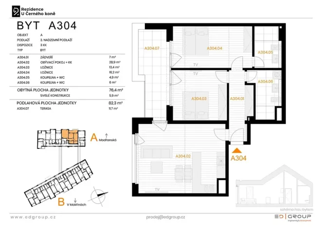 Prodej bytu 3+kk, Praha - Hodkovičky, Modřanská, 82 m2