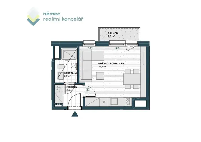 Pronájem bytu 1+kk, Praha - Kamýk, Hodkovická, 30 m2