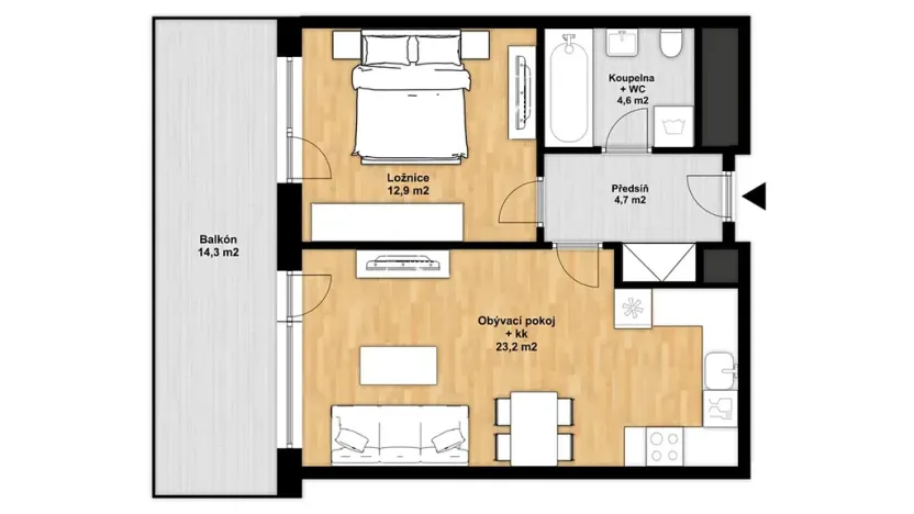 Pronájem bytu 2+kk, Praha - Modřany, Mezi vodami, 64 m2