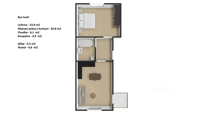 Pronájem bytu 2+kk, Praha - Šeberov, Na proutcích, 45 m2