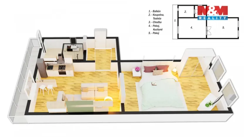 Pronájem bytu 2+kk, Pardubice - Zelené Předměstí, Masarykovo náměstí, 47 m2