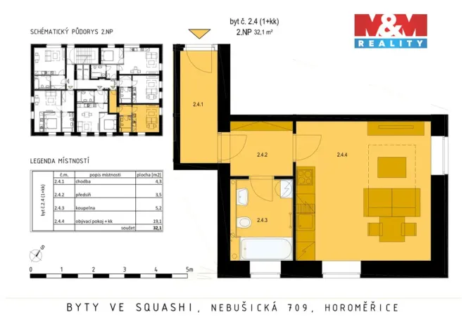 Pronájem bytu 1+kk, Horoměřice, Nebušická, 32 m2