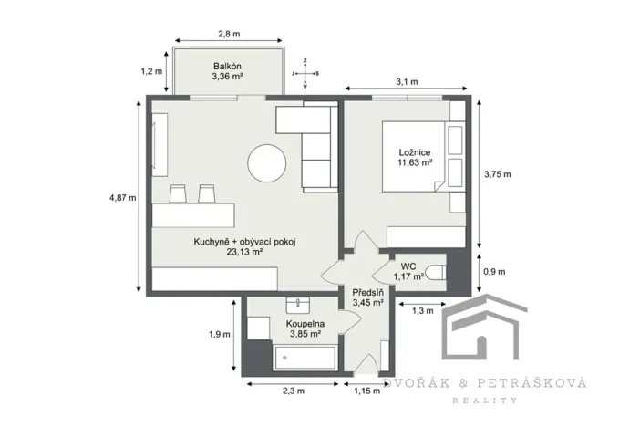 Pronájem bytu 2+kk, Praha - Kbely, Toužimská, 47 m2
