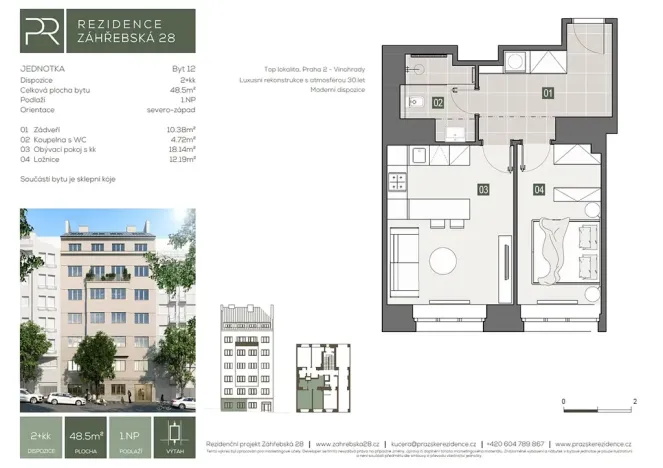 Prodej bytu 2+kk, Praha - Vinohrady, Záhřebská, 49 m2