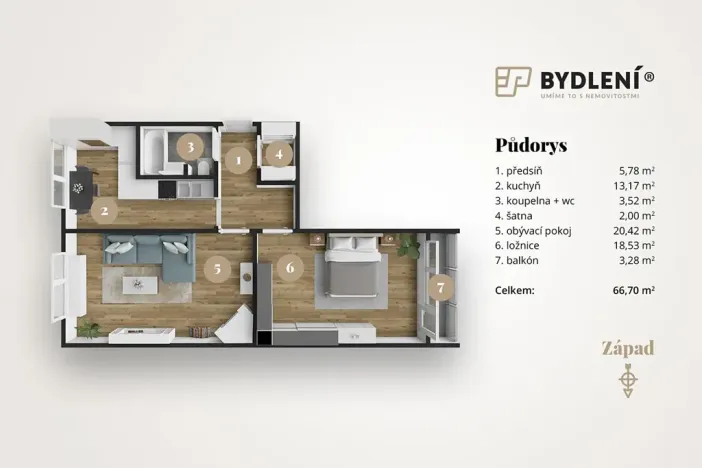 Prodej bytu 2+1, Chomutov, Palackého, 66 m2