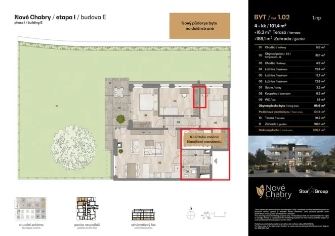 Prodej bytu 4+kk, Praha - Dolní Chabry, U jízdárny, 101 m2