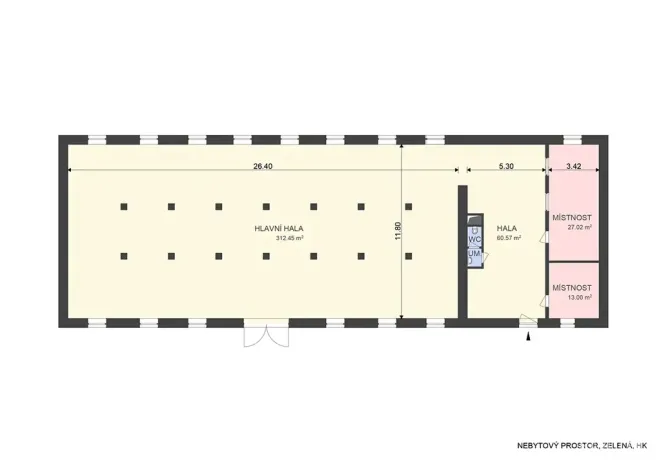 Pronájem skladu, Hradec Králové, Zelená, 413 m2