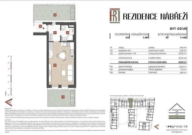 Prodej bytu 1+kk, Brandýs nad Labem-Stará Boleslav - Stará Boleslav, Nábřeží, 36 m2