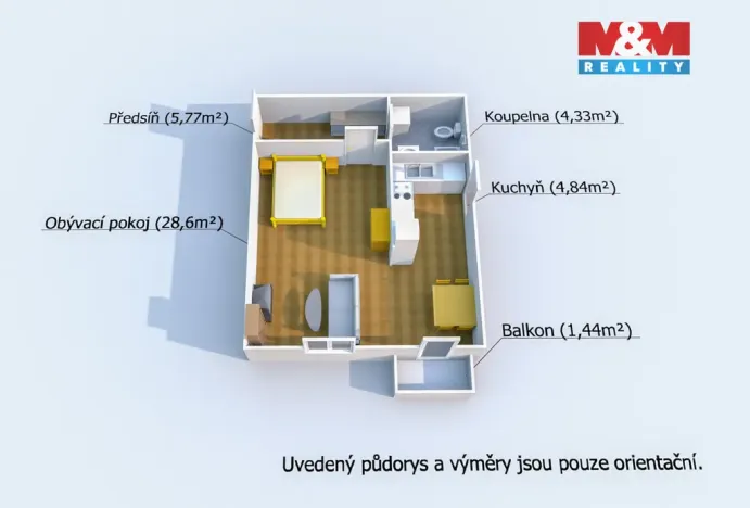Prodej bytu 1+kk, Černošice, Komenského, 45 m2