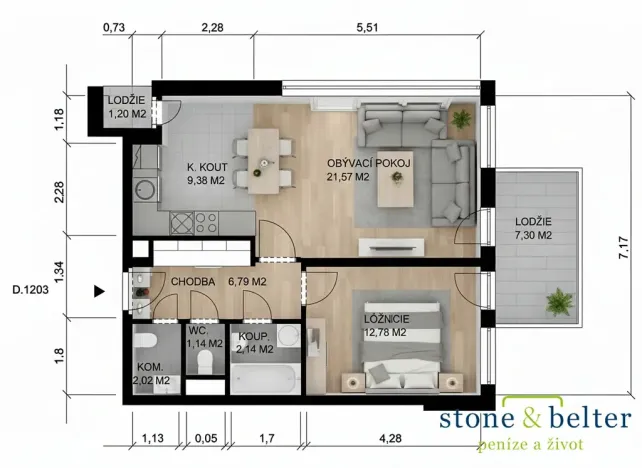 Pronájem bytu 2+kk, Praha - Michle, V dolině, 57 m2