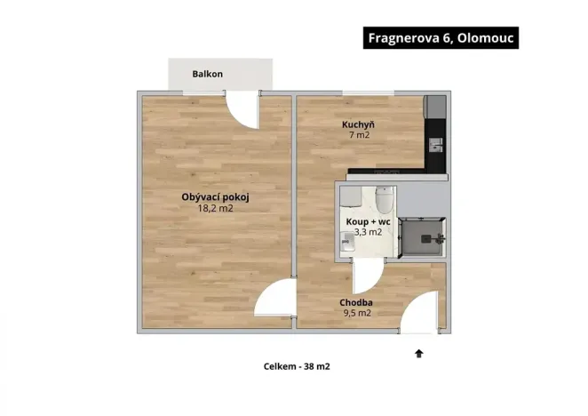 Pronájem bytu 1+1, Olomouc, Fragnerova, 38 m2