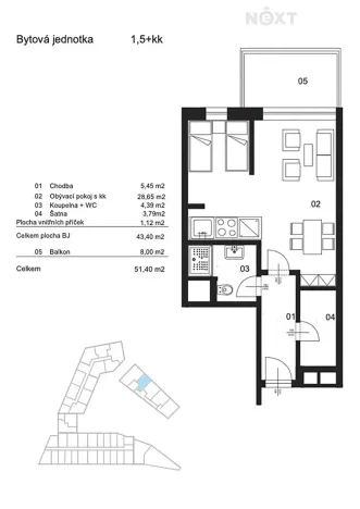 Pronájem bytu 2+kk, Olomouc, Wolkerova, 51 m2