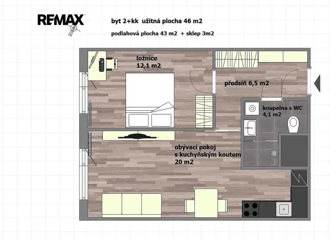 Pronájem bytu 2+kk, Praha - Stodůlky, Nušlova, 46 m2