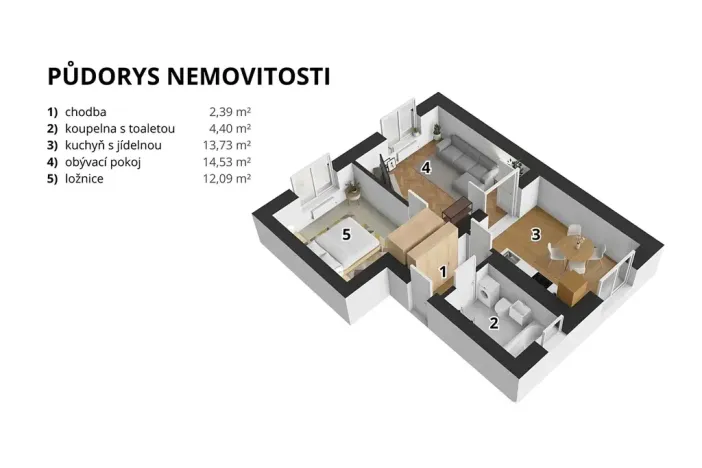 Prodej bytu 2+1, Pardubice, Teplého, 53 m2