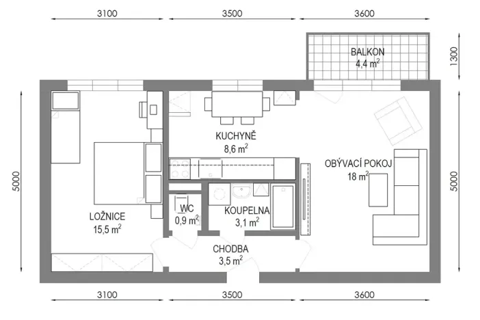 Prodej bytu 2+1, Třebíč, Václavské nám., 51 m2