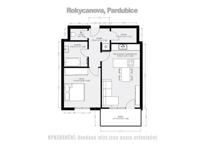 Pronájem bytu 2+kk, Pardubice - Zelené Předměstí, Rokycanova, 55 m2