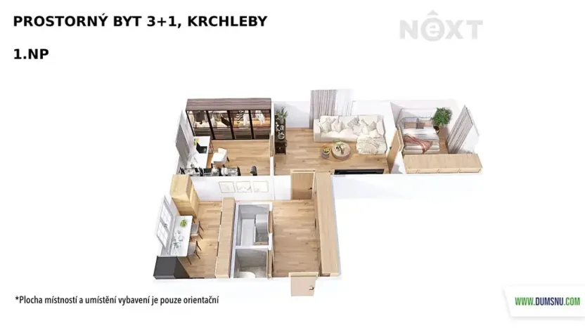 Prodej bytu 3+1, Krchleby, 55 m2