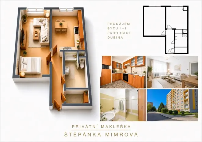 Pronájem bytu 1+1, Pardubice, Erno Košťála, 36 m2