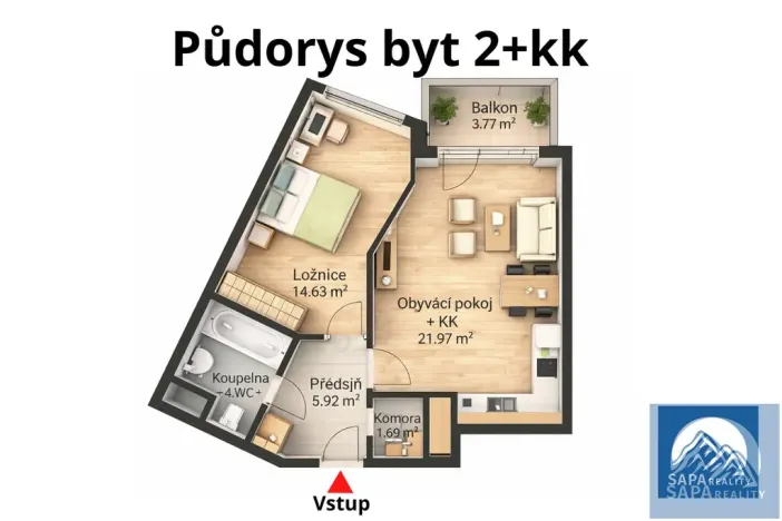 Pronájem bytu 2+kk, Praha - Hostivař, Rižská, 56 m2