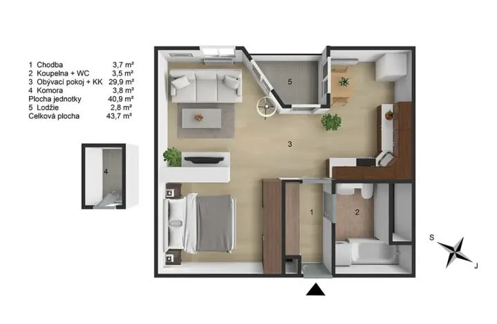 Prodej bytu 1+kk, Praha - Troja, Hnězdenská, 41 m2