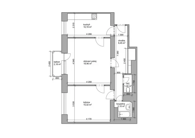 Prodej bytu 2+1, Hradec Králové - Pražské Předměstí, Puškinova, 57 m2