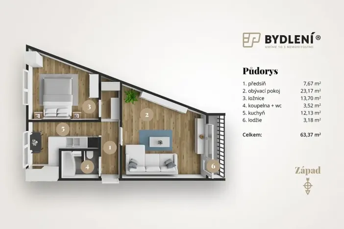 Prodej bytu 2+1, Chomutov, Palackého, 62 m2