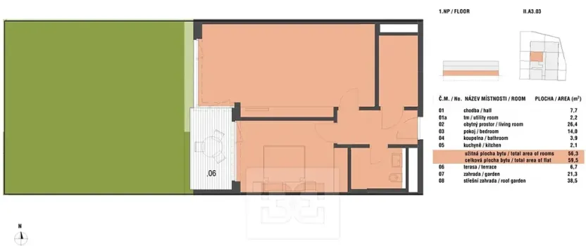 Pronájem bytu 2+kk, Praha - Modřany, Na Komořsku, 59 m2