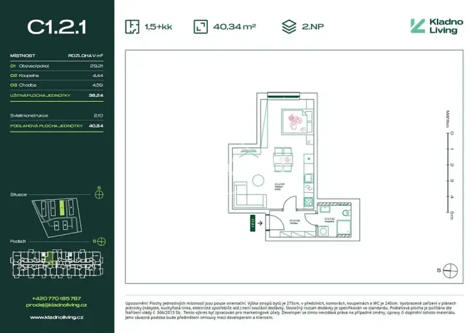 Prodej bytu 1+kk, Kladno, Pražská, 38 m2