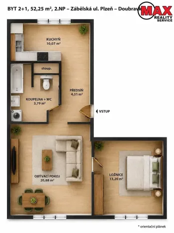 Prodej bytu 2+1, Plzeň, Zábělská, 52 m2