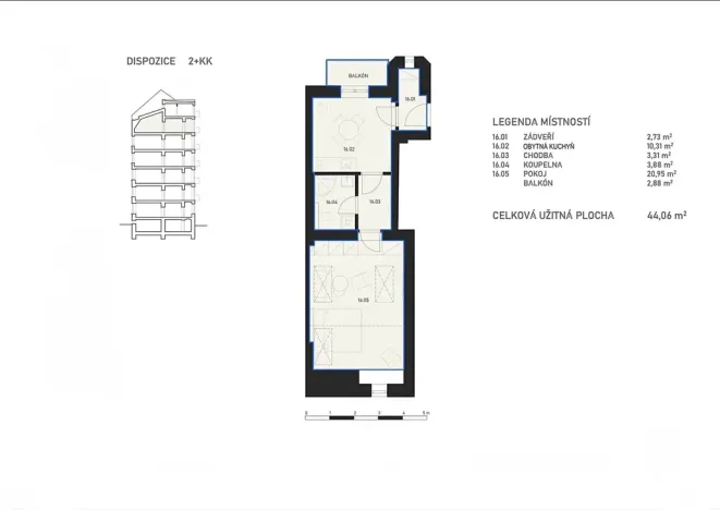 Pronájem bytu 2+kk, Brno, Cihlářská, 44 m2