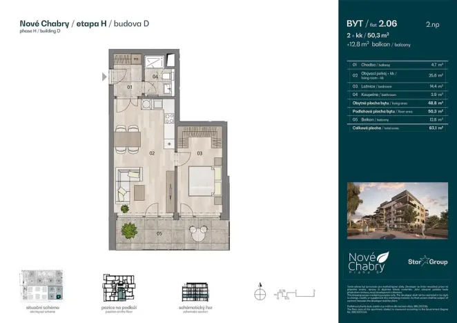 Prodej bytu 2+kk, Praha - Dolní Chabry, Měděnecká, 50 m2